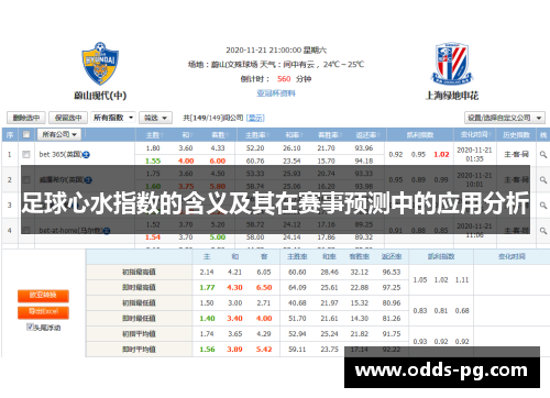 足球心水指数的含义及其在赛事预测中的应用分析