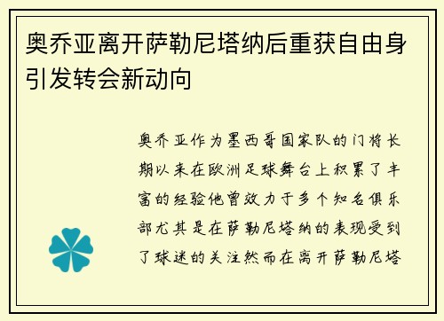 奥乔亚离开萨勒尼塔纳后重获自由身引发转会新动向